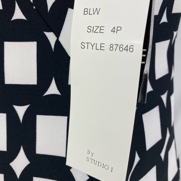 Studio I Women's NWT Black White Geometric Sleeveless Career Sheath Dress 4P/C34 - Picture 8 of 8